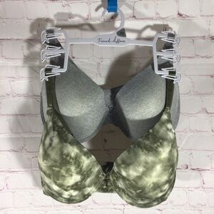 French Affair Gray and Tie Dye Green Bras 2 Pack Plus Size 42D